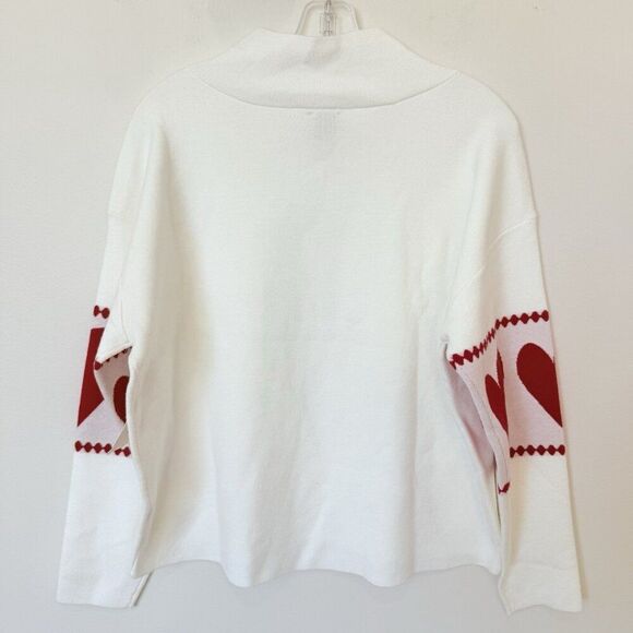 Anthropologie Maeve CARYS Mock Neck Sweater Womens Medium M Red Hearts Oversized - Picture 7 of 13